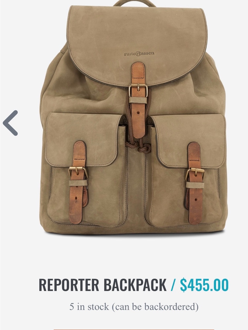 Ruitertassen Tan Reporter Backpack - Leather Trim